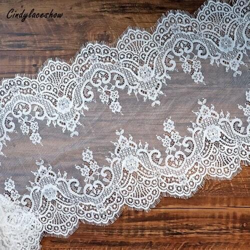 3 Meter/Lot 33cm Width white Eyelashes Lace Trim Fabric Flower DIY Crafts Wedding Dress Clothing Bra lace material Handmade