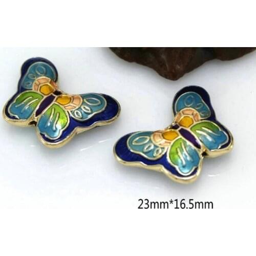 5pcs/lot Tibetan silver Dripping Oil butterfly painting spacer Loose Chinese knot Beads for DIY Jewelry Making bracelet fgg4