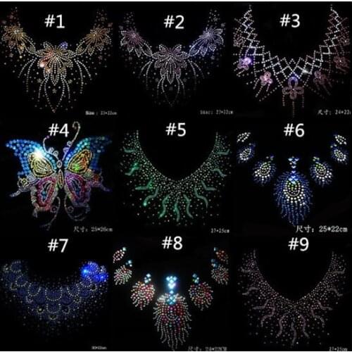 6pc/lot Fashion neckline Flower design hotfix rhinestone,heat transfer design iron on rhinestone motif,embellishment for the gar