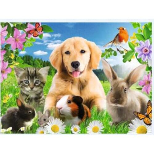 DIY Full Round/Square Diamond Painting Animal Cat & Dog & Rabbit 3D Embroidery Cross Stitch Rhinestone Mosaic Home Decor Y184