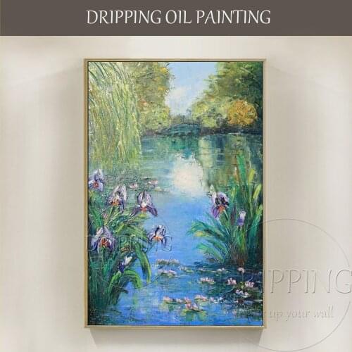 Free Shipping Hand-painted Monet Landscape Oil Painting on Canvas Impression Cloud Monet Lake Oil Painting for Wall Decoration
