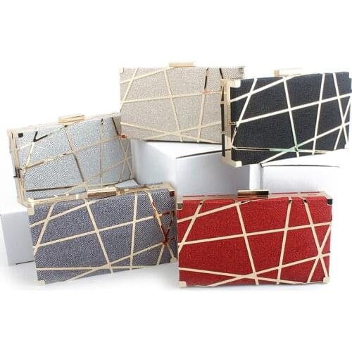Shiny Evening Bags Clutch Bag Wedding Party Ladies Handbags PU Leather Wallet Geometric Chain Crossbody Shoulder Bag Womens