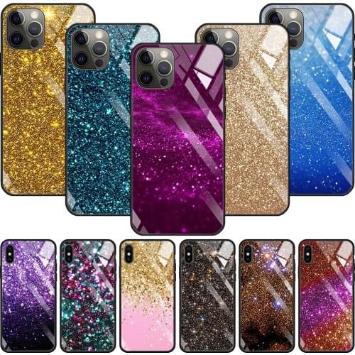 Tempered Glass Case For iPhone 11 12 Pro Max 12 Mini X XS MAX XR 8 7 6s 6 Plus SE 2020 Soft Frame Para Fashion Gold Pink Pattern