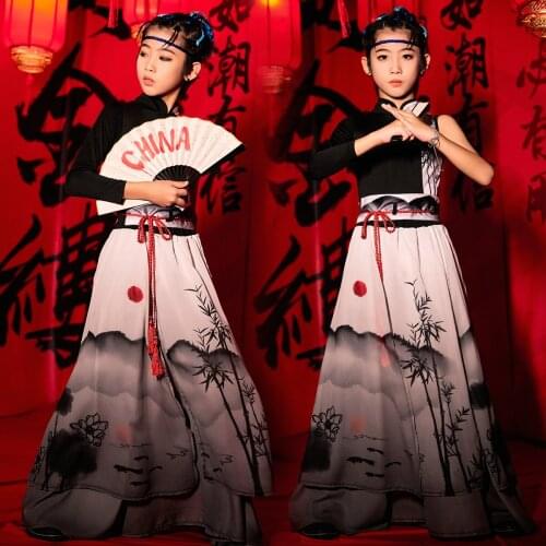 Kids Hip Hop Costumes Boys Wash Painting Chinese Style Jazz Performance Clothing Catwalk Festival Clothing Stage Wear DNV15192