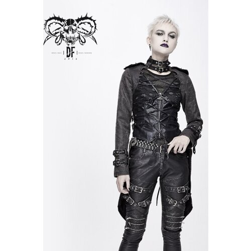 Devil Fashion Women Punk Rock Removable Hem Coat Handsome Locomotive Motorcycle Trench Jacket