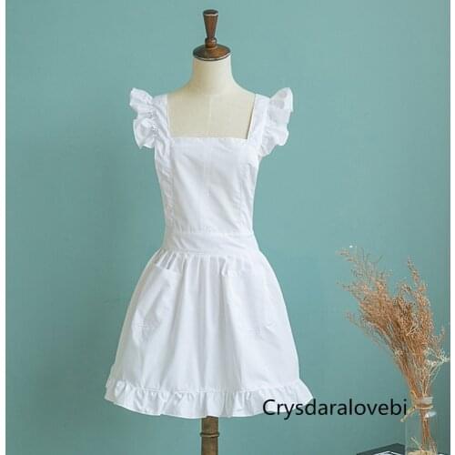 1pc Japanese Style Elegant Victorian Pinafore Apron Maid Lace Smock Costume Ruffle Pockets White/Pink