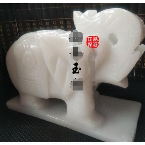 Fengshui Afghan white elephant lucky town house water suction wealth jade stone living room porch home decoration 1pair
