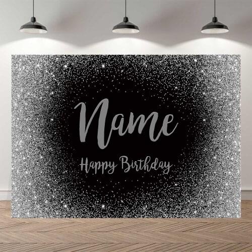 New Anniversaire Customize Background Sliver Glitter Dark Photo Booth Backdrop Banner Happy Birthday Party Decoration Photocall