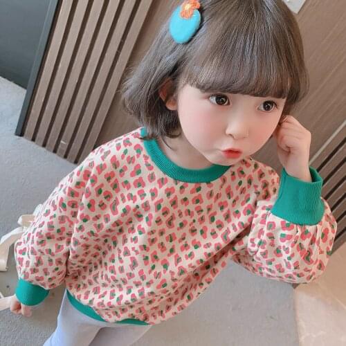 Girls cotton spring leopard pattern sweaters new children bottom coats baby kids girls autumn versatile long sleeve tops P4 167