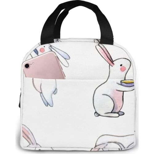 Insulated Lunch Bag Thermal Cute Rabbit Bunny Tote Bags Cooler Picnic Food Lunch Box Bag For Kids Women Girls Men Children