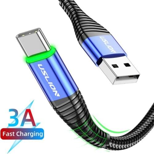 USB Type C Cable For Samsung Huawei 3A Fast Charge Type-C Mobile Phone Charging With Green Light Micro USB C Data Line Data Cord