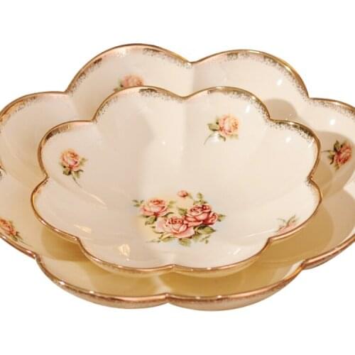 European-Style Ceramic Tableware Gold-Plated Rose Ceramic Lotus Plate Dishes Dim Sum Plate Fruit Plate Dish Dim Sum Dish