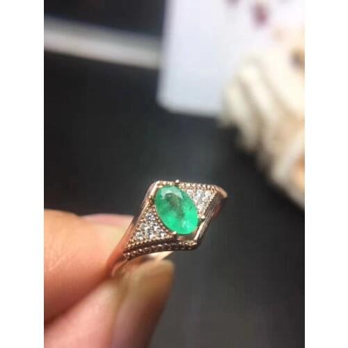 Natural emerald ring Free shipping 925 sterling silver 4*6mm gemstone Fine jewelry
