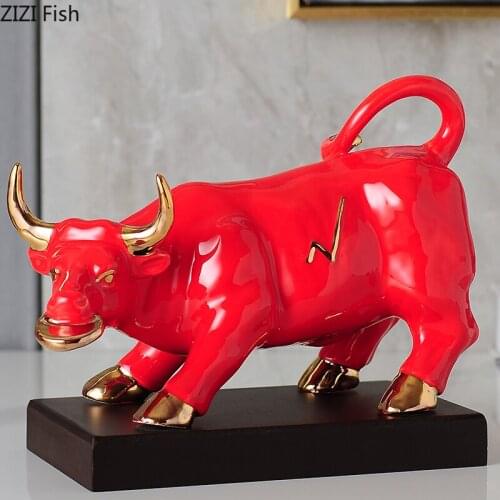 Creative Red Animal Statue Figurines Ornaments Resin Money Cow Living Room Office Furnishings Crafts Home Decoration Accessories