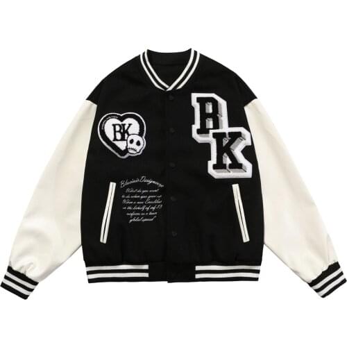 LACIBLE Bomber Jacket Men Skull Love Letter Varsity Jacket Uniform Baseball Jacket Coat Autumn Harajuku Streetwear Hip Hop Tops