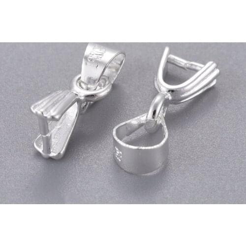 200pcs Silver Color Brass Ice Pick Pinch Bails, Size: Pinch: about 5mm wide, 13mm long, hole: about 3mm