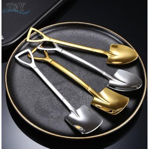 T&Y 1pc 304 Stainless Steel Gold Silver Ice Cream Watermelon Scoop Spoon, Stirring Coffee Spoon, Flat Sharp Shovel Dessert Spoon