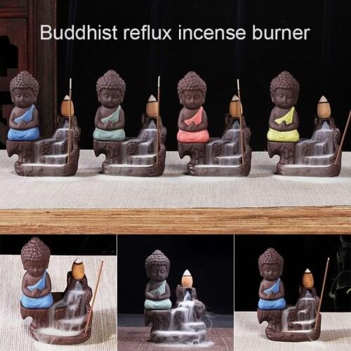 Little Monk Small Buddhism Censer Backflow Incense Holder House Office Home Decor Porte Encens Bouddha