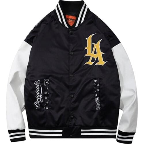 Embroidery Baseball Jacket Men Hip Hop Baseball Coats High Street Mens Jackets Black Blue