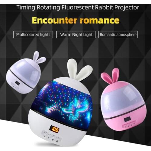 Rabbit Style Led Stars Projector Nightlight Night Lights With Timer Rotat Sleeping Light Projector Light Children Kids Gift D30