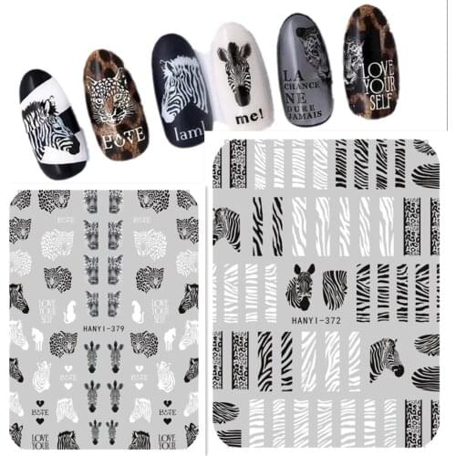 Newest HANYI 372 378 379 zebra-stripe design 3D nail art sticker decal stamping back gule DIY nail decoration tools