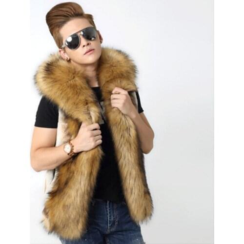 2019 Newest MenS Winter Autumn Slim Fit Hooded Fake Fur Waistcoats Fashion Casual Oversized Male Patchwork Fake Fur Vests D359
