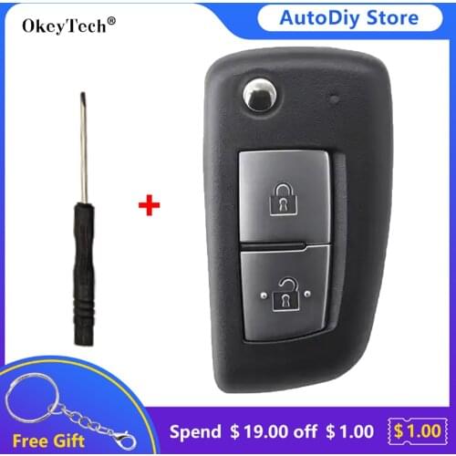 Okeytech 2 Buttons Remote Control Car Key Shell Fob For Nissan Qashqai Sunny NV200 Auto Remote Folding Key Case With Uncut Blade