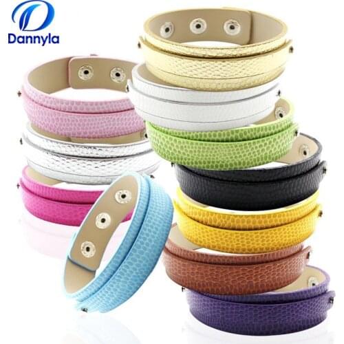 Wholesale 10pcs/lot Mix Color Snake Snap Button 18+8 PU Leather Bracelet Fit Slider Charms/letter LSBR014