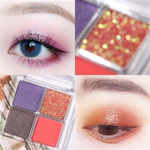 Portable Waterproof Beauty Glazed Matte Glitter Eyeshadow Pallete 4 Colors Shimmer Pigmented Eye Shadow Palette Waterproof Makup