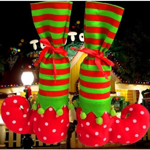 Christmas Elf Socks Candy Gifts Bag Tote Sweet Stocking Filler Christmas Tree Decor winebottle cover decorate