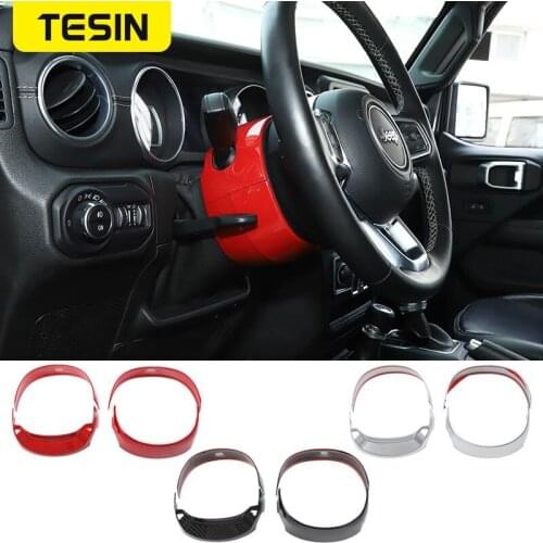 TESIN ABS Car Steering Wheel Base Under Decor Cover Stickers Accessories For Jeep Wrangler JL 2018+ For Jeep Gladiator JT 2018