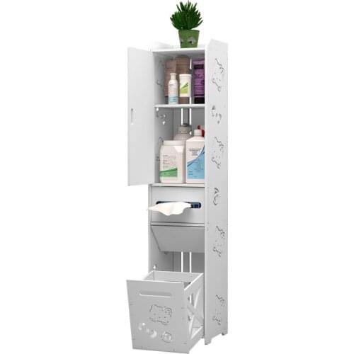Bathroom Cabinet Floor-Standing Bathroom Toilet Furniture Cabinet White Wood-Plastic Board Cupboard Shelf Tissue Storage Rack