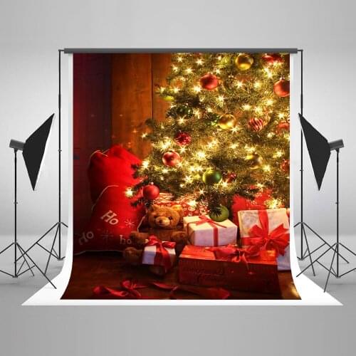 VinylBDS Indoor Christmas Photography Backdrops Christmas Tree Gift Box Sparkling Washable Background Photography