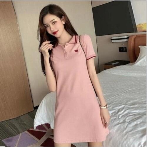 Polo collar new summer sports and leisure womens waist was thin, a-line solid color small man with cotton T-shirt skirt