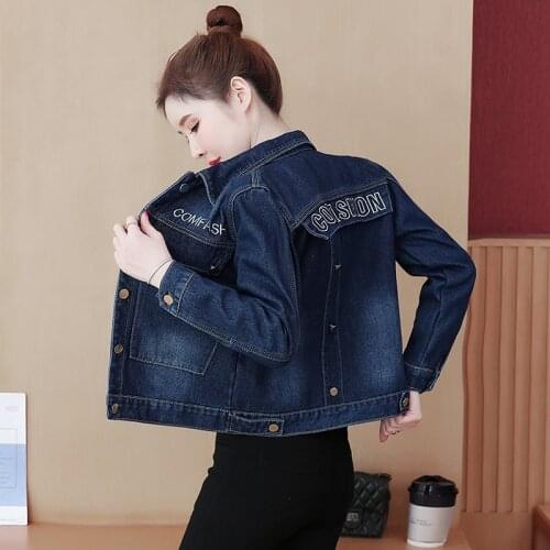 2021 Womens plus size 3XL denim jacket new spring autumn short coat pink jean jackets woman casual tops loose outerwear