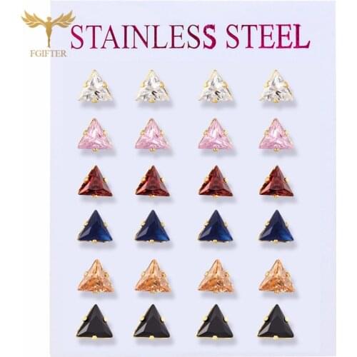 Stainless Steel Womens Small Earrings Triangle Crystal Earrings Set Mixed Color Jewelry Design Girlfriend Anniversary Gift