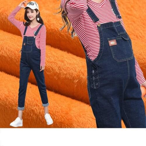 Maternity Women New Moms Winter Autumn Jeans Denim Jumpsuit Rompers Elastic Waist Bib Pants Pregnancy Belly Care Fleece Trousers