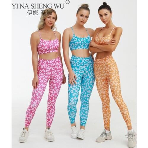 Women Yoga Set 2 Piece Set Sports Bras + High Waist Leggings Print Gym Running Sets Womens Sportswear Fitness Wear Tracksuit
