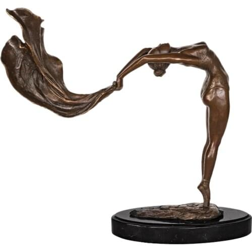 Female Dance with Ribbon Bronze Sculpture Modern Western Girl Statue Brass Figurine Art for Decoration