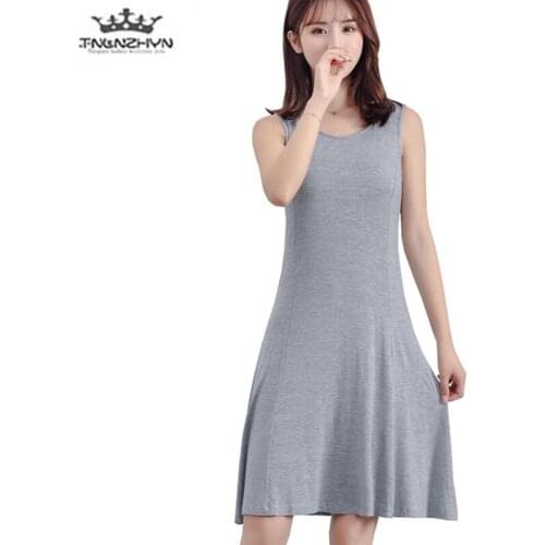 New Summer Modal vest Dress Plus size Long Women Tank Dress Solid Color Sexy Casual Sleeveless Dress Summer clothing clothes