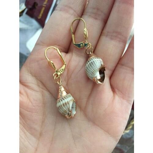 Gold/Real Shell dangle Earrings Gifts Jewelry Papua New Guinea wedding bridal gifts dropship (not same size/random delivery )
