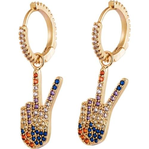 1 Pair V Hands Cute Gold Plated Stud Earring Jewelry Rhinestone Drop Set