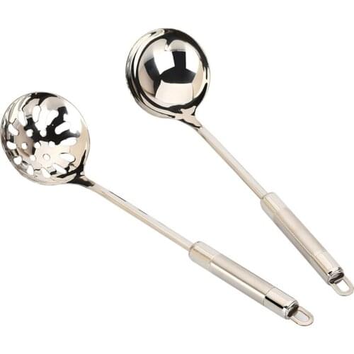 2pcs Integral Forming Durable 304 Stainless Steel Soup Ladle Colander Large Kitchen Utensil Spoon