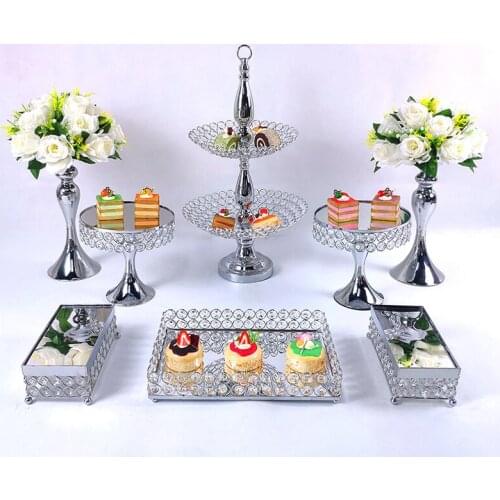 8Pcs Gold Silver Metal Cake Stand Round Wedding Birthday Party Dessert Cupcake Pedestal Display Plate Home Decor