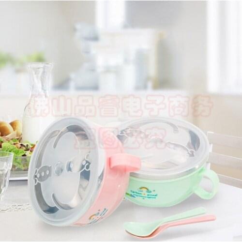 Baby Soup Bowl Double Ears with Lid Childrens Drop-Resistant Stainless Steel Bowl 304 Food Grade Anti-Scald