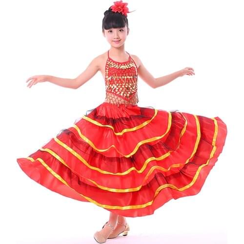 Flamengo Skirts Girls Spanish Skirt Spain Kids Clothes Flamenco Dancing Wear Children Ballroom Performance Dancewear DNV11151