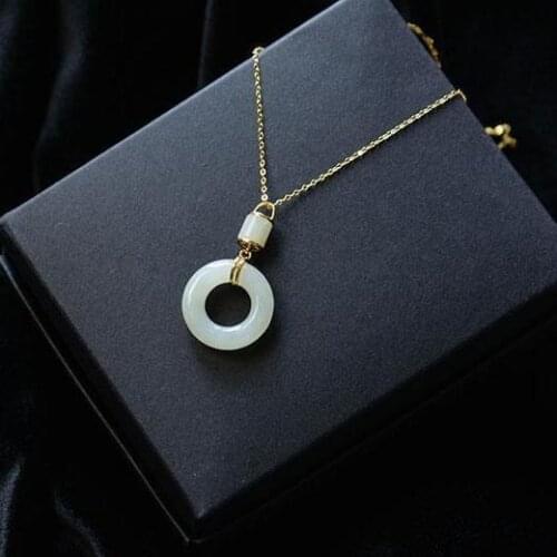 Natural Hetian Jade Peace Buckle White Jade Pendant S925 Sterling Silver Jade Necklace Gift
