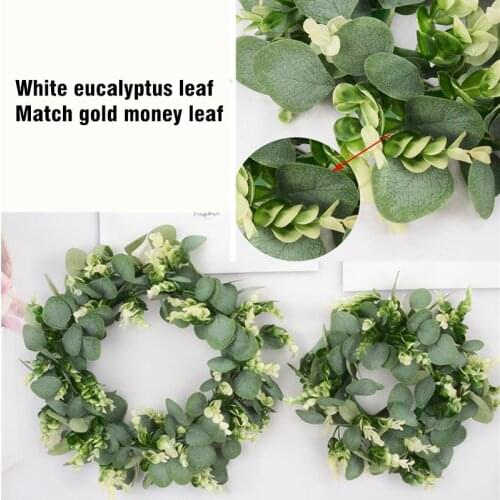Artificial Plant wreath Money leaf Match Eucalyptus Leaf yellowTasson ,Christmas Front Door Hanging Garland Home Wedding Decor