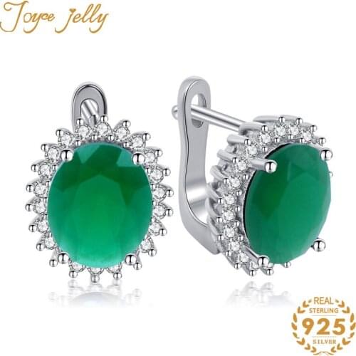 JoyceJelly Classic 925 sterling silver stub earrings with oval shape emerald gemstones Cubic Zirconia Stud Earring Hot Sale