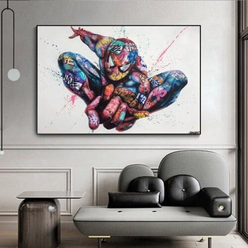 Marvel Graffiti Art Painting Street Pop Art Disney Canvas Print Wall Art Spiderman Poster Gift Ideas Boys Girls Home Decor